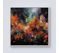 Warren Reed - Designer A Vibrant Abstract Painting Capturing The Energy & E Framed Canvas in Off-White | Size: w10 inch x h10 inch Warren Reed - Designer Off-White w10 inch x h10 inch