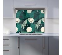 Warren Reed Designer Abstact Green Cream Moon And Stars Premium Glass Kitchen Splashback W600mm X H650mm