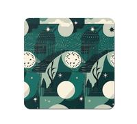 Warren Reed - Designer Abstact Green Cream Moon & Stars Coasters - Set of 4 Warren Reed - Designer Green