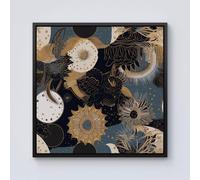 Warren Reed - Designer Abstract Blue Gold Moon Sun Framed Canvas in Black | Size: W30" x H30" Warren Reed - Designer Black W30" x H30"