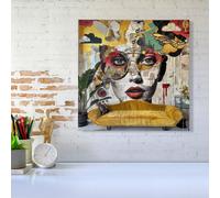 Warren Reed - Designer Abstract Face Behind Sofa Canvas | Size: W16" x H16" Warren Reed - Designer Multicolor W16" x H16"