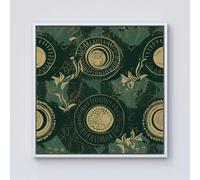 Warren Reed - Designer Abstract Green Gold Moon Pattern Framed Canvas in Off-White | Size: w10 inch x h10 inch Warren Reed - Designer Off-White w10 inch x h10 inch