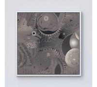 Warren Reed - Designer Abstract Moon Shapes Framed Canvas in Off-White | Size: w40 inch x h40 inch Warren Reed - Designer Off-White w40 inch x h40 inch