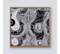 Warren Reed - Designer Abstract Moon & Sun Framed Canvas in Light Brown | Size: w40 inch x h40 inch Warren Reed - Designer Light Brown w40 inch x h40 inch