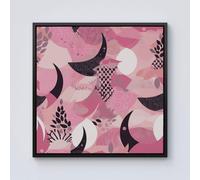 Warren Reed - Designer Abstract Pink Moon Pattern Framed Canvas in Black | Size: w40 inch x h40 inch Warren Reed - Designer Black w40 inch x h40 inch