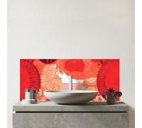 Warren Reed Designer Abstract Red Sun Pattern Glass Bathroom Splashback