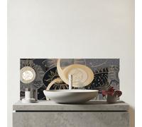 Warren Reed Designer Abstract Silver Gold Sun And Moon Glass Bathroom Splashback