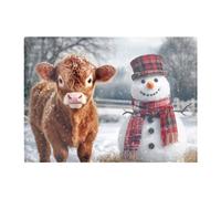 Warren Reed - Designer Baby Highland Cow And A Snowman Chopping Board, Multi