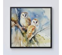 Warren Reed - Designer Barn Owls Watercolour Framed Canvas in Black | Size: W16" x H16" Warren Reed - Designer Black W16" x H16"