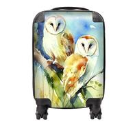 Warren Reed - Designer Barn Owls Watercolour Suitcase in Brown | Size: Medium Warren Reed - Designer Brown Medium