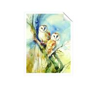 Warren Reed - Designer Barn Owls Watercolour Unframed Art Print | Size: W12" x H16" Warren Reed - Designer Multicolor W12" x H16"