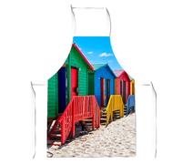 Warren Reed - Designer Beach Huts At Muizenberg Beach, Cape Town, South Africa Apron in Blue Warren Reed - Designer Blue