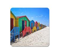 Warren Reed - Designer Beach Huts At Muizenberg Beach, Cape Town, South Africa Coasters - Set of 4 in Blue Warren Reed - Designer Blue