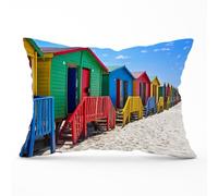 Warren Reed - Designer Beach Huts At Muizenberg Beach Cushions in Blue | Size: 45 cm x 45 cm Warren Reed - Designer Blue 45 cm x 45 cm