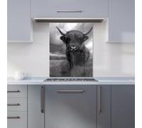 Warren Reed - Designer Black And White Highland Cow Kitchen Splashback W600Mm X H750Mm, Multi