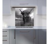 Warren Reed Designer Black And White Highland Cow Kitchen Splashback