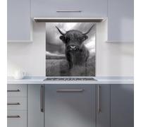 Warren Reed Designer Black And White Highland Cow Kitchen Splashback