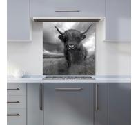 Warren Reed - Designer Black And White Highland Cow Kitchen Splashback - W600mm x H600mm