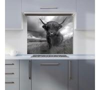 Warren Reed - Designer Black And White Highland Cow Kitchen Splashback - W900mm x H750mm