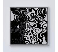 Warren Reed - Designer Black Grey Abstract Framed Canvas in Off-White | Size: w10 inch x h10 inch Warren Reed - Designer Off-White w10 inch x h10 inch
