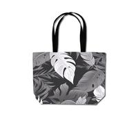 Warren Reed - Designer Black White Tropical Leaves Beach Shopper Tote Bag in Grey Warren Reed - Designer Grey