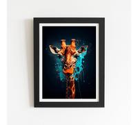 Warren Reed - Designer Blue Giraffe Face Splashart Framed Art Print in Black | Size: W20" x H30" Warren Reed - Designer Black W20" x H30"
