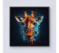 Warren Reed - Designer Blue Giraffe Face Splashart Framed Canvas in Black | Size: W30" x H30" Warren Reed - Designer Black W30" x H30"