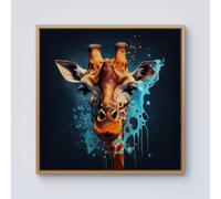 Warren Reed - Designer Blue Giraffe Face Splashart Framed Canvas in Light Brown | Size: w40 inch x h40 inch Warren Reed - Designer Light Brown w40 inch x h40 inch