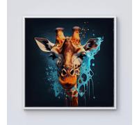 Warren Reed - Designer Blue Giraffe Face Splashart Framed Canvas in Off-White | Size: w10 inch x h10 inch Warren Reed - Designer Off-White w10 inch x h10 inch