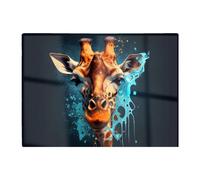 Blue Giraffe Face Splashart Glass Chopping Board Warren Reed - Designer Grey One Size