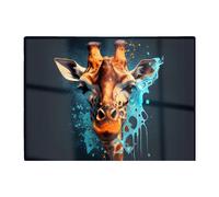 Warren Reed - Designer Blue Giraffe Face Splashart Glass Chopping Board, Grey