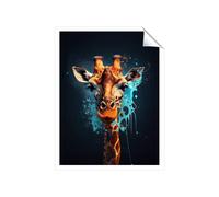 Warren Reed - Designer Blue Giraffe Face Splashart Unframed Art Print | Size: W12" x H16" Warren Reed - Designer Multicolor W12" x H16"