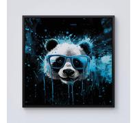 Warren Reed - Designer Blue Splashart Panda Face Framed Canvas in Black | Size: W16" x H16" Warren Reed - Designer Black W16" x H16"