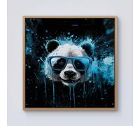 Warren Reed - Designer Blue Splashart Panda Face Framed Canvas in Light Brown | Size: W16" x H16" Warren Reed - Designer Light Brown W16" x H16"