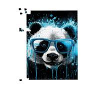 Warren Reed - Designer Blue Splashart Panda Face Jigsaw Puzzle | Size: 500 Piece Warren Reed - Designer Blue 500 Piece
