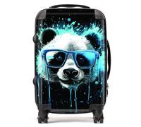 Warren Reed - Designer Blue Splashart Panda Face Suitcase Cabin, Multi