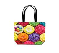Warren Reed - Designer Bright Colourful Cupcakes Beach Shopper Tote Bag in Yellow Warren Reed - Designer Yellow