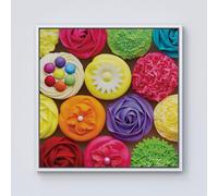 Warren Reed - Designer Bright Colourful Cupcakes Framed Canvas in Off-White | Size: W16" x H16" Warren Reed - Designer Off-White W16" x H16"
