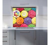 Bright Colourful Cupcakes Kitchen Splashback Warren Reed - Designer Yellow 600mm x 600mm