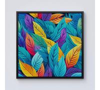 Warren Reed - Designer Bright Colourful Leaves Framed Canvas in Black | Size: W30" x H30" Warren Reed - Designer Black W30" x H30"