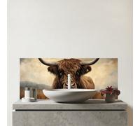 Bronze Effect Highland Cow Glass Bathroom Splashback Warren Reed - Designer Brown One Size