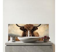 Bronze Effect Highland Cow Glass Bathroom Splashback Warren Reed - Designer Brown One Size