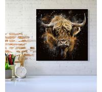 Warren Reed - Designer Bronze Splashart Highland Cow Canvas | Size: w10 inch x h10 inch Warren Reed - Designer Multicolor w10 inch x h10 inch