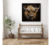 Warren Reed - Designer Bronze Splashart Highland Cow Canvas | Size: W30" x H30" Warren Reed - Designer Multicolor W30" x H30"