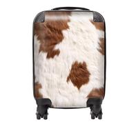 Warren Reed - Designer Brown and White Cow Hide Print Suitcase - Lightweight Hard Case, TSA Lock, 4 Spinner Wheels