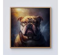 Warren Reed - Designer Bulldog With Glasses Splashart Golden Framed Canvas in Light Brown | Size: w40 inch x h40 inch Warren Reed - Designer Light Brown w40 inch x h40 inch