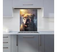 Warren Reed - Designer Bulldog With Glasses Splashart Golden Kitchen Splashback - W595mm x H745mm