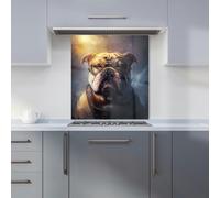 Warren Reed - Designer Bulldog With Glasses Splashart Golden Kitchen Splashback - W600mm x H650mm