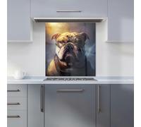 Warren Reed - Designer Bulldog With Glasses Splashart Golden Kitchen Splashback - W700mm x H650mm