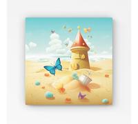 Warren Reed - Designer Butterflies On A Beach Holiday Canvas in Yellow | Size: w40 inch x h40 inch Warren Reed - Designer Yellow w40 inch x h40 inch